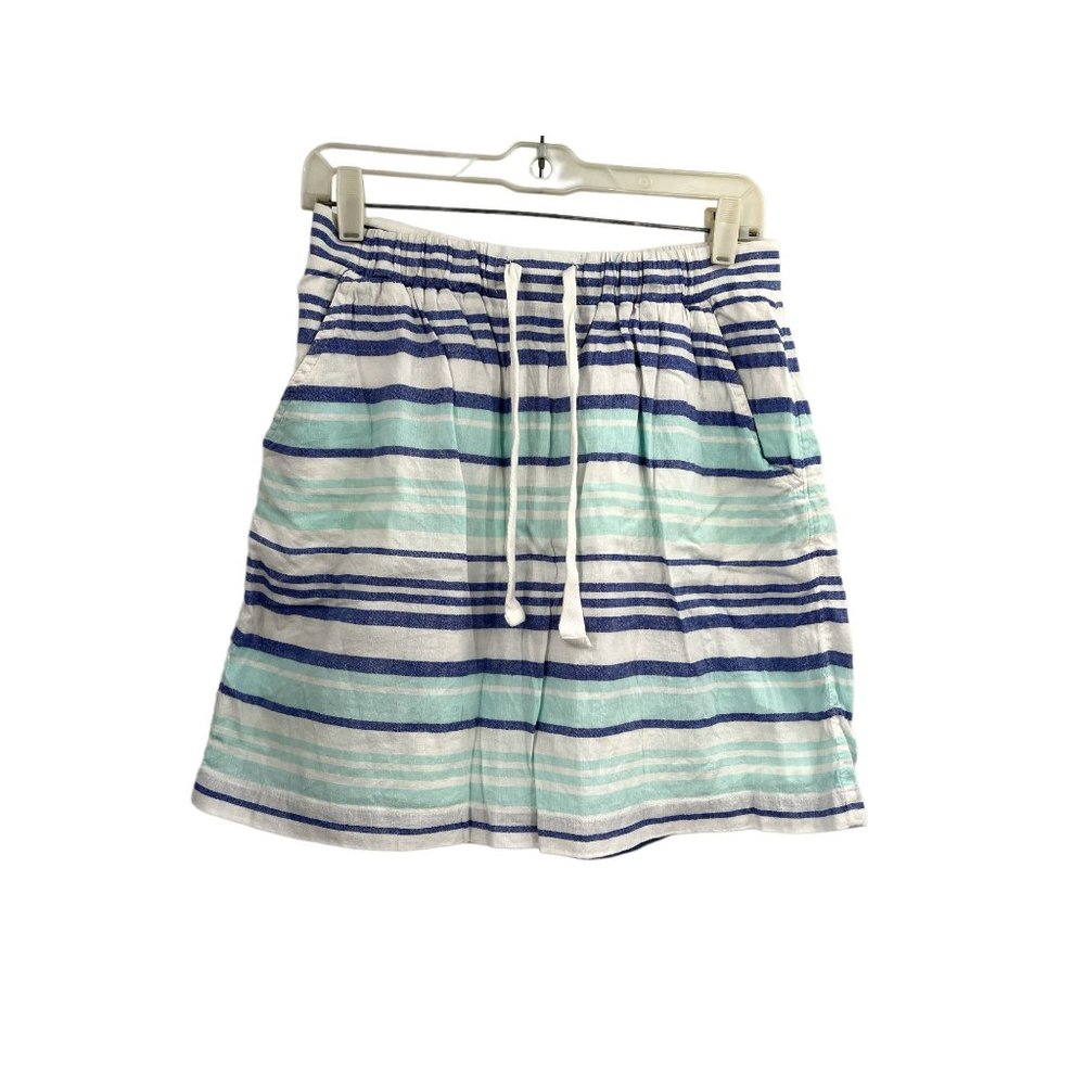 Gap Outlet Linen Cotton Blend Teal Indigo White Stripe Women's Tie Waist Skirt S